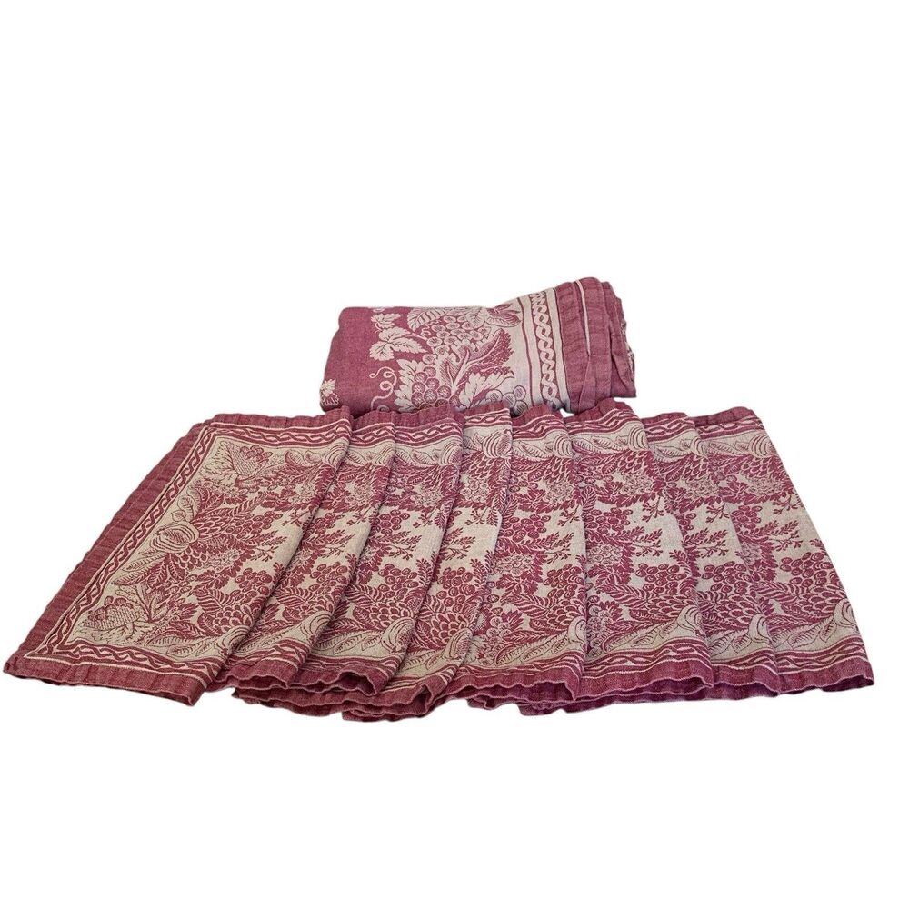 Williams Sonoma Cornucopia Jacquard Linen Cotton Blend Tablecloth and Napkins